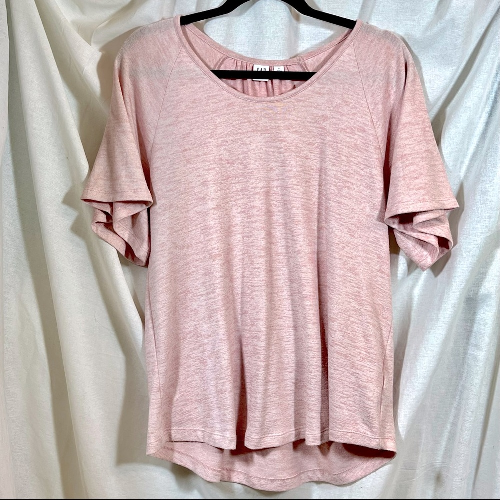 🆕 GAP Relaxed Fit Softspun Knit Top Tee with Flutter Sleeves, Blush Pink, Size S
